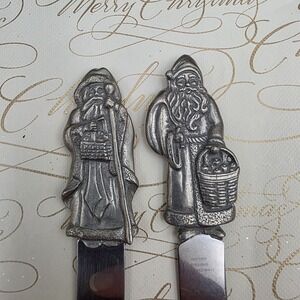 Santa‎ Sheffield England Cheese Butter Appetizer Spreader Knife Set Christmas 5"